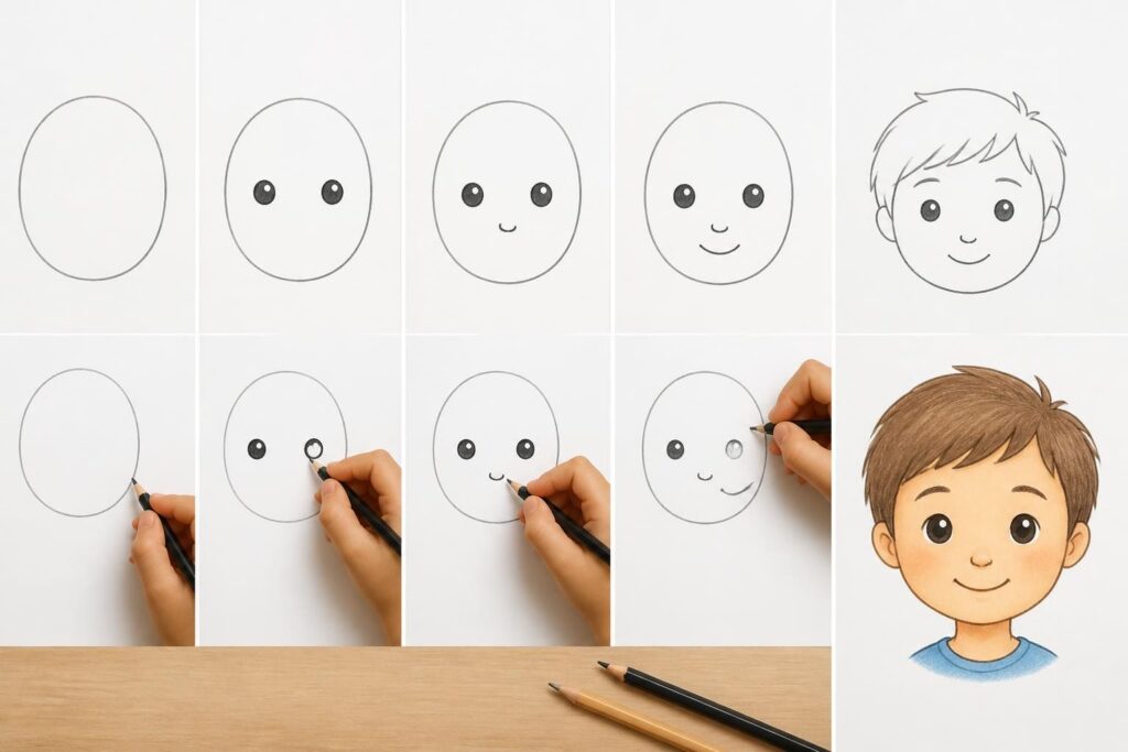 apprenez à dessiner un visage facilement grâce à notre guide simple en plusieurs étapes, idéal pour les débutants et les enfants.