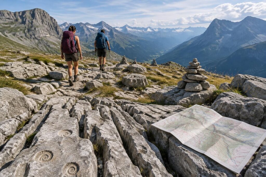 explorez le désert de platé : itinéraires de randonnée, carte pratique et découverte des fossiles dans ce spectaculaire paysage karstique des alpes.